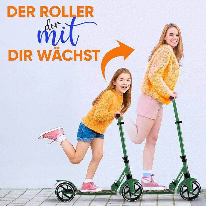 Міський ролер Hurtle Roller Kinder 10 років – складний, регульований по висоті 84–98 см, самокат для дітей та дорослих зі стійкою, з ремінком, до 100 кг, камуфляж