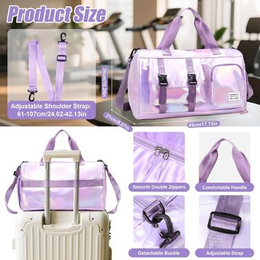 Спортивна сумка Tokeya для жінок з відділенням для взуття та мокрою одежі, водонепроникна, з блискітками, легка, складна, для занять спортом, фітнесом, тренувань, подорожей (фіолетова)