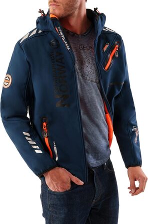 Куртка Softshell Geographica Norway Royaute для чоловіків, водонепроникна, вітростійка, тактична, для хайкінгу, катання на лижах, осінь-зима-весна (S, Navy Blue)