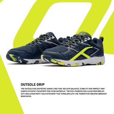 Професійне бадмінтонне взуття HUNDRED Xoom для чоловіків, матеріал верху: поліестер, підошва: гума, для бадмінтону/тенісу/сквошу/настольного тенісу/баскетболу та падел, колір: темно-синій/лайм, розмір EU 42