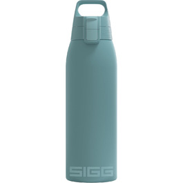 Термос SIGG Shield One Morning Blue, 1 л, для газованих напоїв, герметичний, ізольований, з нержавіючої сталі, 90% перероблений метал, синьо-сірий, без BPA, підходить для посудомийної машини