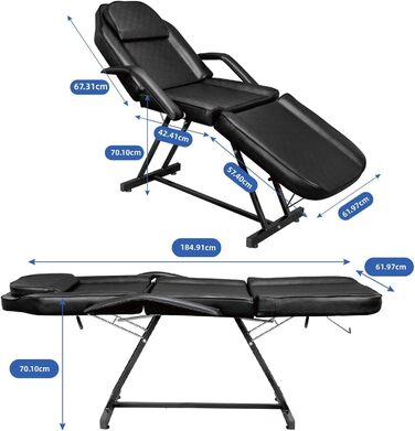 Лежак для масажу LEADZM, 3 зони, регульована висота, для салонів краси, SPA, перукарень (чорний)