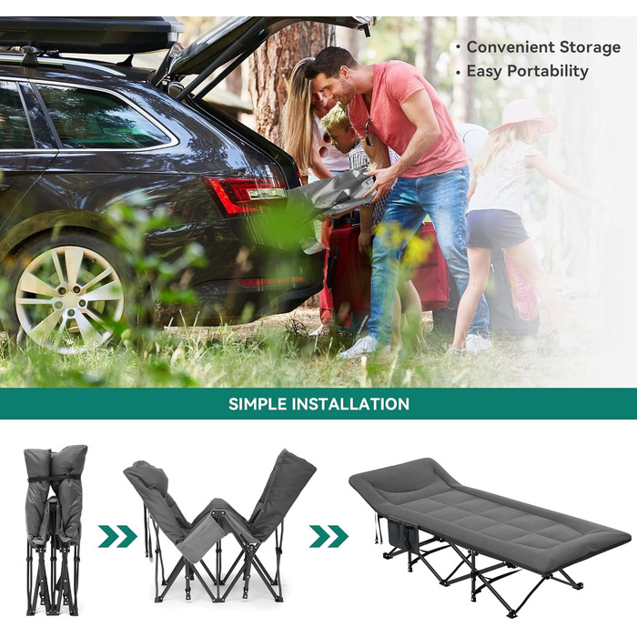 Розкладне ліжко YITAHOME для дорослих: міцне кемпінгове ліжко з вантажопідйомністю 260 кг, сіре