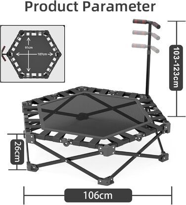 Батут фітнес складаний 106 см, вантажопідйомність 200 кг, регульована ручка (3 положення), тихий, для дітей та дорослих, для дому/вулиці