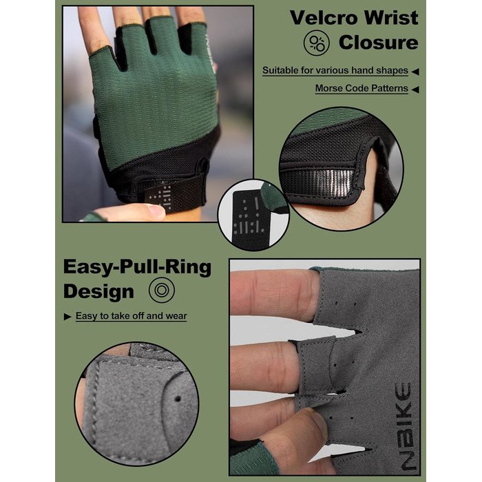 Велосипедні рукавички Inbike для чоловіків, напівпальцеві, літні, ударостійкі, еластичні, дихаючі, світловідбиваючі, зелені, розмір L