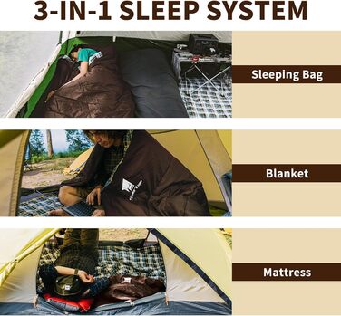 Сплячий мішок GEERTOP XXL 4 сезони, фланель, 220x100 см, для дорослих, кемпінг, подорожі, туризм (колір: коричневий)