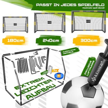 Ворота для футболу KESSER® для саду: міцні, для тренувань на вулиці, з UV-стійкою сіткою, сталевий каркас з покриттям, земляні кілки, насос, фішки, аксесуари для монтажу (240см, антрацит)