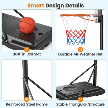 Зручна баскетбольна корзина для вулиці: регульована висота 128-305 см, стійка з підсиленою спинкою 110x75 см, 2 сітки в комплекті