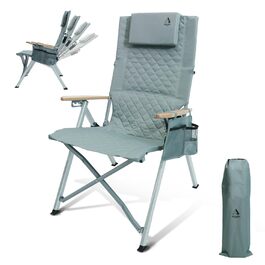 Крісло для кемпінгу складне, з регульованою спинкою в 4 положеннях, до 150 кг, з підстаканником та бічною кишенею, для риболовлі, відпочинку на природі, саду, балкону (Цянь)