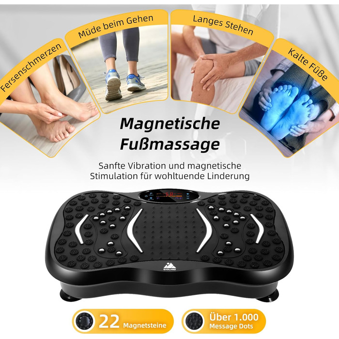 Віброплатформа EVOLAND 3D для фітнесу з 5 програмами, Bluetooth та 2 гумками для тренувань вдома