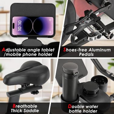 Велотренажер LIFERUN з регульованим опором, 0-100% магнітний опір, тихий велотренажер з LED-монітором, тримачем для планшету, для кардіотренувань вдома, до 120 кг, чорний