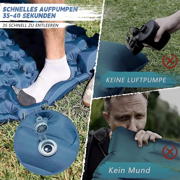 Килимок для кемпінгу Ciskotu самонадувний 8 см з подушкою. Підходить для кемпінгу, піших прогулянок та подорожей. (Синій+Сірий)