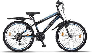 Гірський велосипед Chillaxx Bike Escape 24/26 дюймів, 21 швидкість, для дівчат, хлопців, жінок і чоловіків, чорний-синій, V-гальма, преміум-якість