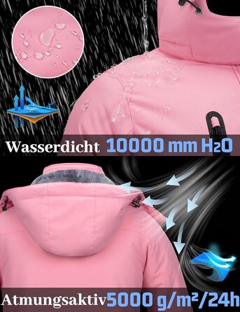 TACVASEN Daen Зимова куртка: водонепроникна, для активного відпочинку, флісова підкладка, знімний капюшон, вітрозахист, сноуборд, білий (рожевий, S)