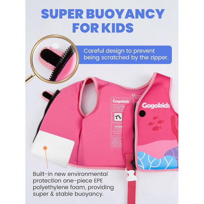 Дитячий жилет для плавання Gogokids 15-30 кг, для навчання плаванню, рожево-червоний, 5-8 років