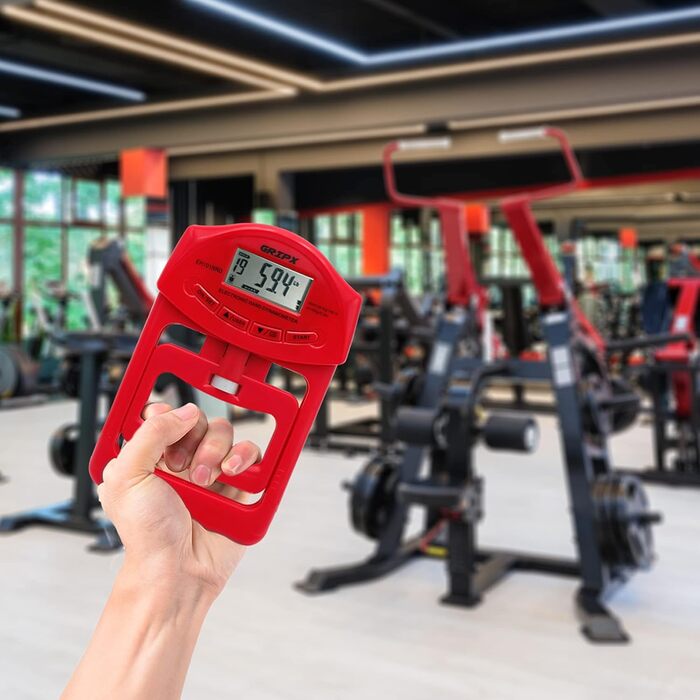 Цифровий динамометр GRIPX для вимірювання сили хвата. Електронний, автоматичне вимірювання, 90 кг / 198 lbs (червоний)