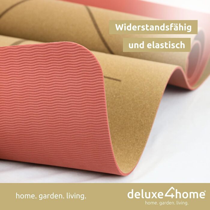 Йога мат для фітнесу Deluxe4Home® з корку, TPE, з ручкою для перенесення, з лінійками для вирівнювання, червоний