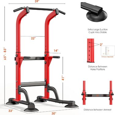 Силовий комплекс SogesPower Power Tower: турнік та бруси для дому та спортзалу, регульована висота, обладнання для силових тренувань, червоний
