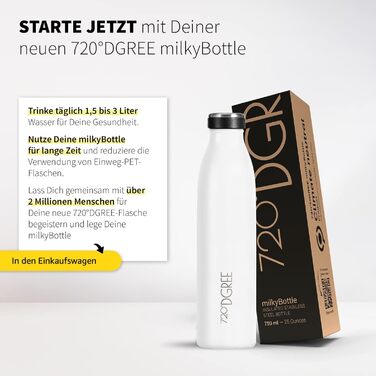 Термос-пляшка 720°DGREE MilkyBottle з нержавіючої сталі, 750 мл, без BPA, не протікає, для газованих напоїв, спорту, університету, школи, фітнесу, активного відпочинку, кемпінгу (350 мл, 15 Snow White - Robust Matt)
