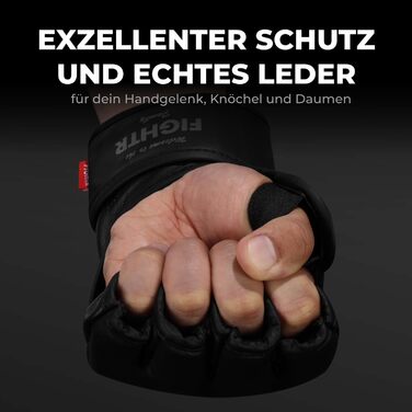 FIGHTR Pro MMA рукавички зі справжньої шкіри для греплінгу, спарингів, тренувань, кікбоксингу, муай тай, боксу, мішка, лап, для чоловіків і жінок, з сумкою, розмір S, чорні