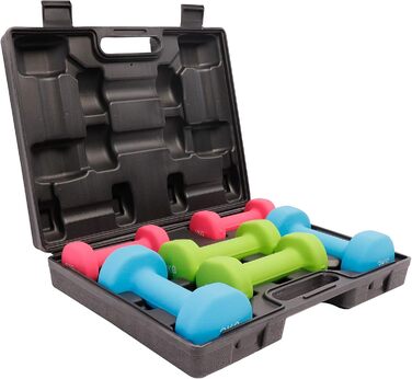 GORILLA SPORTS® Набір гантелей 12 кг з кейсом, нековзкі неопрена, 2×1 кг, 2×2 кг, 2×3 кг, для фітнесу, аеробіки та силових тренувань