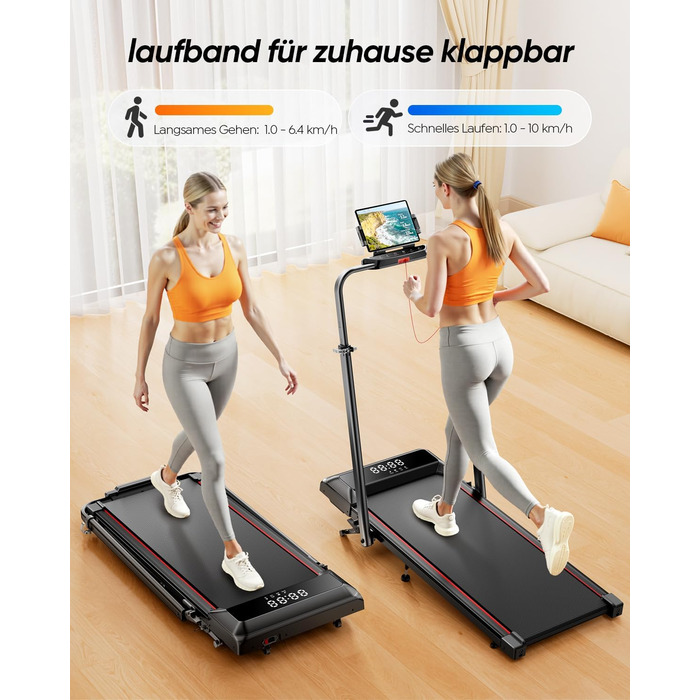 Біговий доріжки для дому з нахилом, 5-в-1, з регулюванням кута, 2.5HP, складний, для дому та офісу, LED-дисплей, до 136 кг, без встановлення (червоний)