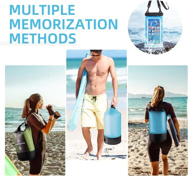 Водонепроникний сухий мішок GES 20 л Roll-Top з кишенею для телефону - для каякінгу, сплаву, кемпінгу та риболовлі (Світло-блакитний)