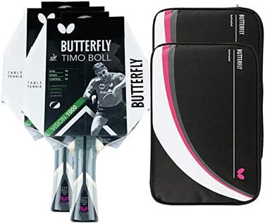 Настільний тенісний ракетка Butterfly Timo Boll Vision 1000 ITTF, для професіоналів, з обгорткою Pan Asia, комплект з 2 чохлами DC2 та додатковою ракеткою, для технічно досвідчених гравців