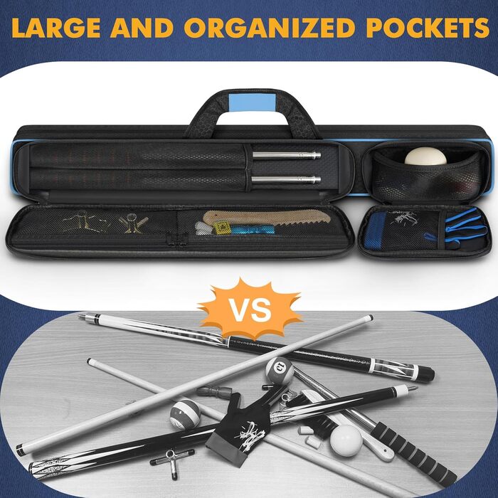 Чохол для більярду на 2 кия з кишенями для аксесуарів, міцний, поліестер, з плечовим ременем та ручкою, м'який, для жінок та чоловіків (Турквіз / Чорний)