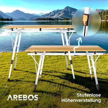 Стіл для кемпінгу Arebos, складний, регульована висота 47-69 см, 90x51.5 см, з сумкою, для відпочинку на природі, грилю, пікніка