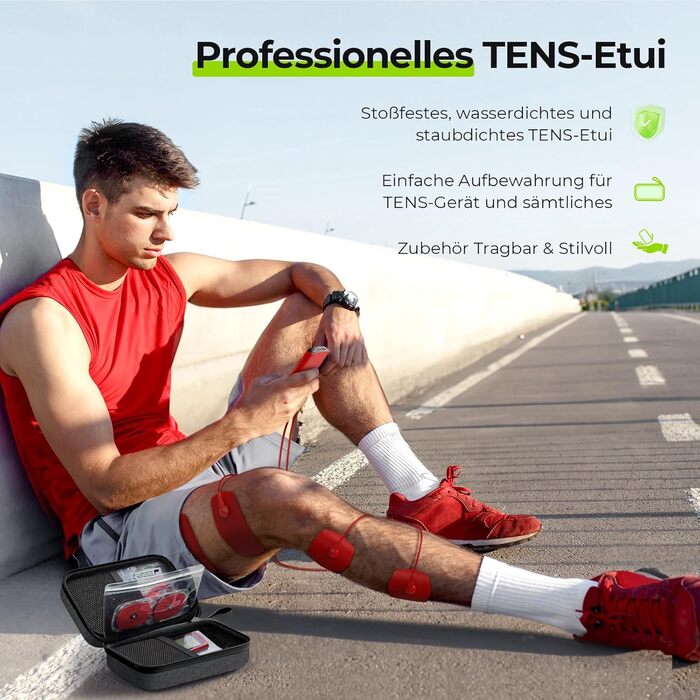 AUVON TENS пристрій для зняття болю: реінотерапія з 24 програмами, 2 канали, 12 електродів, EVA-сумка