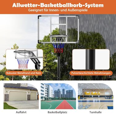 Баскетбольне кільце Gymax вуличне, регульована висота 204-358 см, стійка на колесах, з утяжеленою основою, для підлітків та дорослих 236-305 см