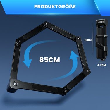 Замок для велосипеда, самоката та мотоцикла, складаний, 85 см, 3 ключі, чорний