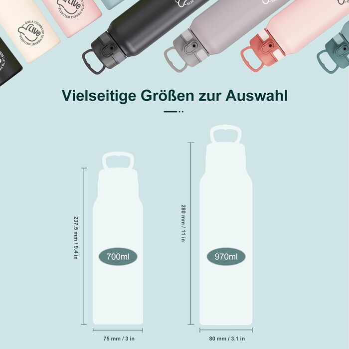 Термос-пляшка UZSPACE 1л (970мл) з нержавіючої сталі, ізольована, з 1-кліком відкриття, без витоків, для спорту, фітнесу, туризму, зеленого кольору