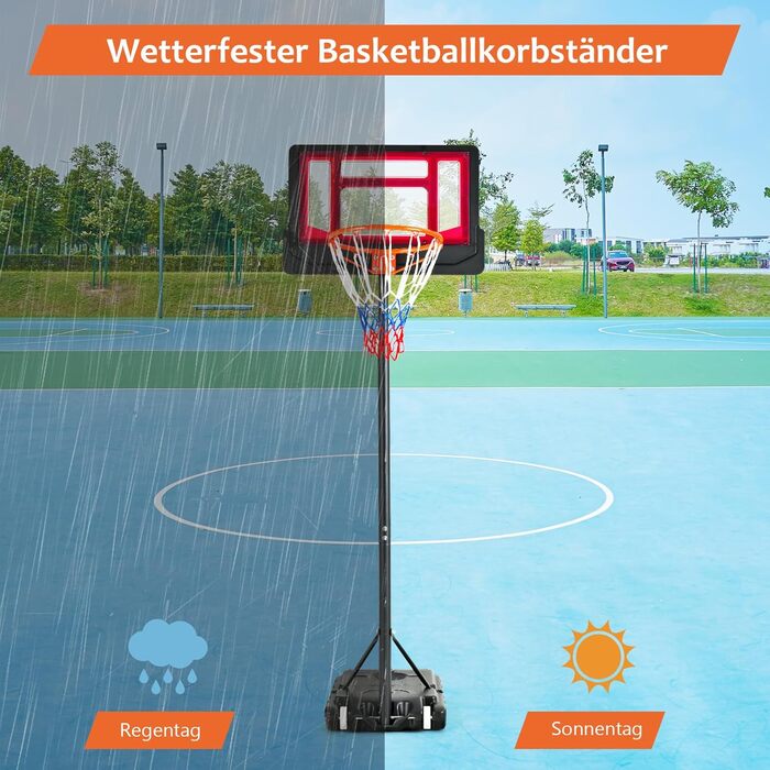 Баскетбольний кошик GOPLUS для дітей та підлітків, регульована висота 90-210см, портативний стійкий баскетбольний стенд з колесами та щитом 76x50см (Червоний)
