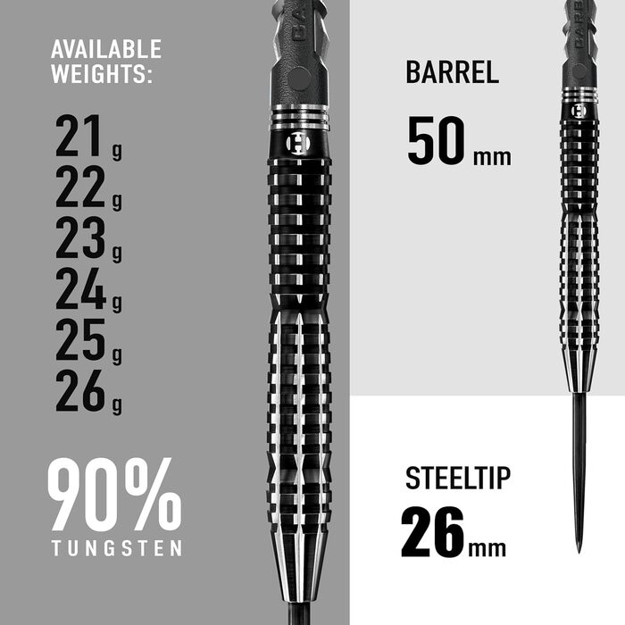 Набір дротиків Harrows Black Knight 90% вольфрам, 22-25 г, сталевий наконечник, Black Carbon ST Midi, Micron Black Knight Flights