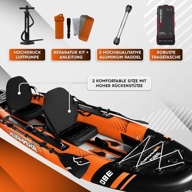 Надувний каяк SKINHAWK Exclusiv Orange 380 см для двох, комплект