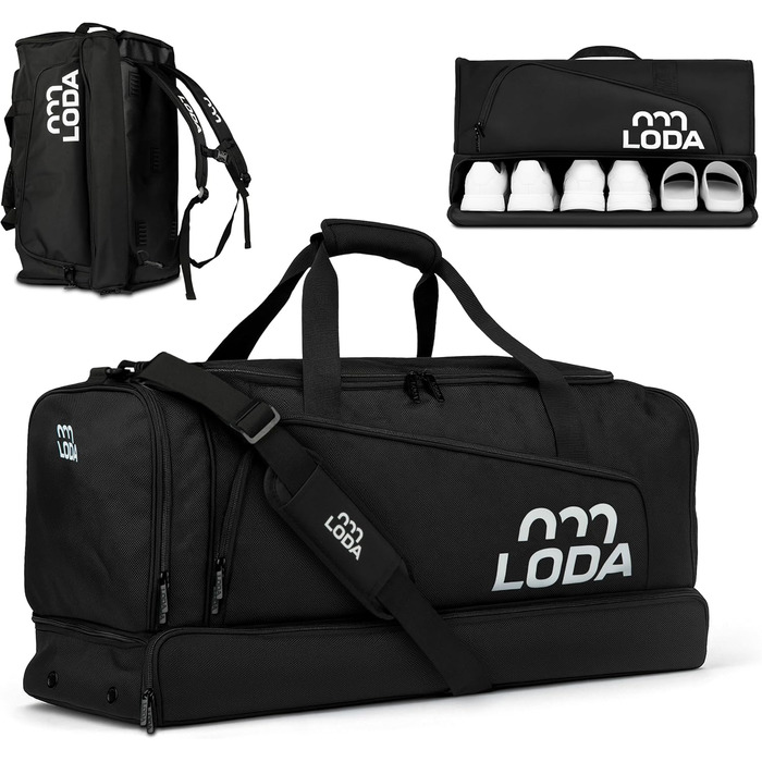 Спортивна сумка LODA Team (68L) з відділенням для взуття, мокрою одежею, функцією рюкзака та кишенею для цінних речей. Ідеальна для футболу, гандболу, тренувань та фітнесу. Сумка для спорту, подорожей та відпочинку.