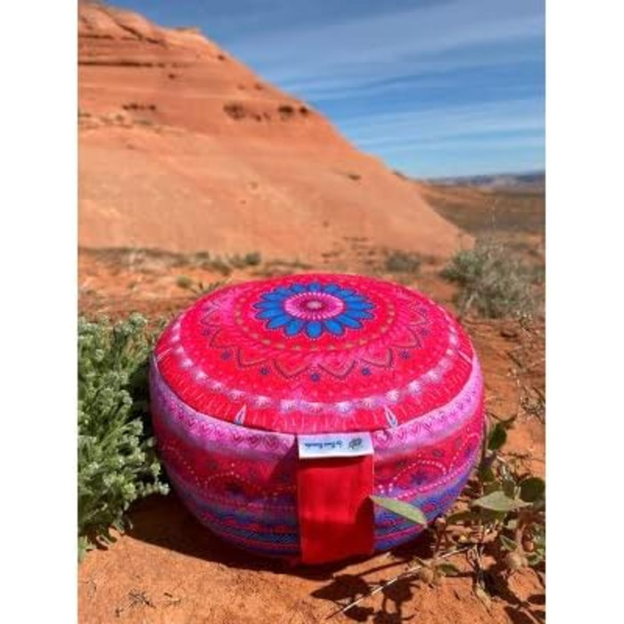 Подушка для медитації Bine Brändle Mandala: подушка для йоги, підлогова подушка, висота 15 см, наповнювач лузги гречки, сертифікат GOTS, бавовняний чохол (Червоне щастя)