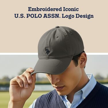 Чоловіча бейсболка U.S. Polo Assn. з логотипом Small Pony, 100% бавовна, регульований розмір, темно-сіра