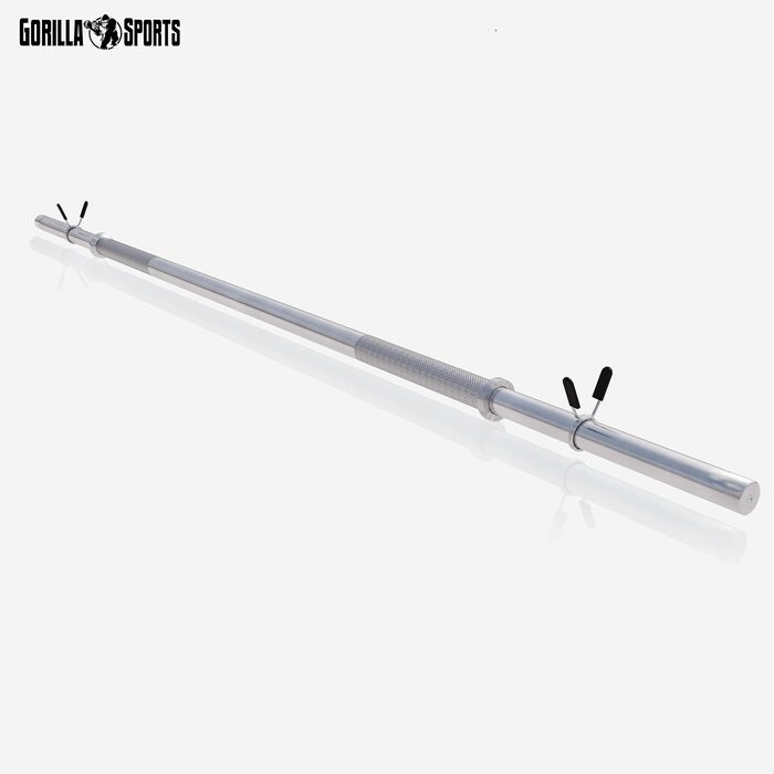 Штанга GORILLA SPORTS хромована 30 мм, 120/150/170 см, з двома пружинними замками, до 200 кг – гриф для штанги, гантельний гриф