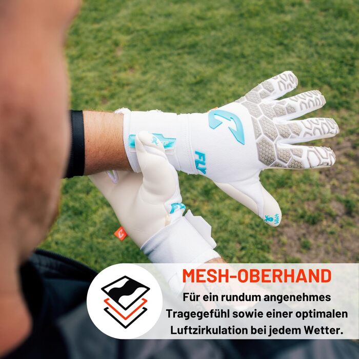 Воротарські рукавички CATCH & KEEP Fly Soul: Професійні, Octopus Grip, Hybrid Cut, дихаюча сітка, Punching Zone 3.0, білі