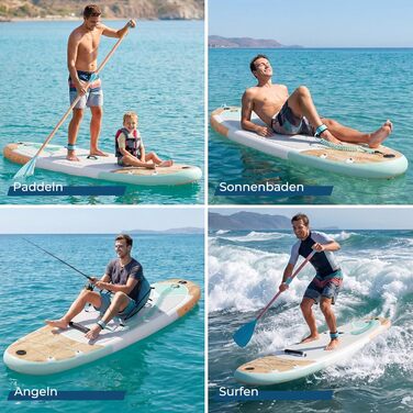 Надувний SUP-борд JUMMICO 320x80x15 см з каяком, веслом та аксесуарами до 160 кг, м'ятний з деревним малюнком