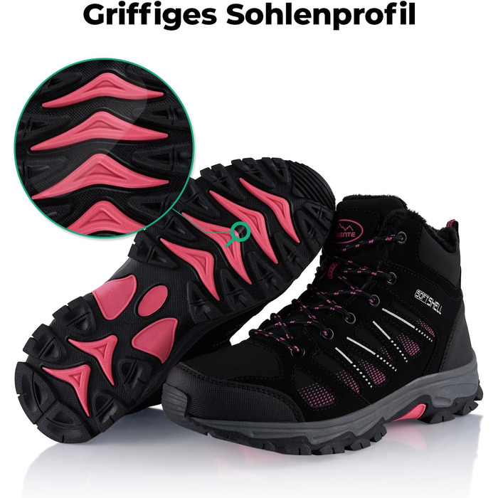 Черевики для піших прогулянок Softshell для жінок та чоловіків, зимові, утеплені, чорно-рожеві (36 EU)