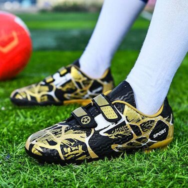 Дитячі футбольні бутси Unisex, чорно-золоті, розмір 28-37 EU, дихаючі, антиковзкі