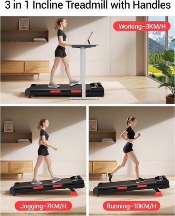 Walking Pad з нахилом 15% та швидкістю 10 км/год: компактний біговий тренажер для дому та офісу, LED-дисплей, пульт дистанційного керування, 2.5PS, максимальне навантаження 136 кг, тиха робота