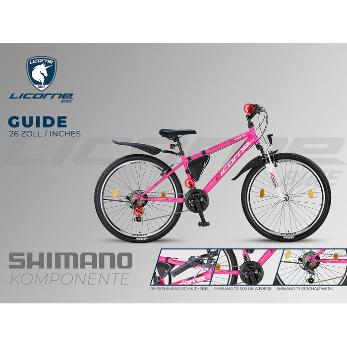 Гірський велосипед Licorne Bike Guide Premium 26 дюймів, 21 швидкість, для дівчат, хлопців, жінок та чоловіків