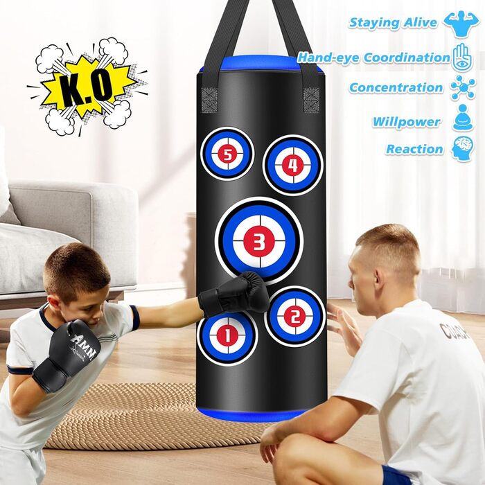 Боксерський мішок наповнений, підвісний комплект, 60 см, для дітей, мікрофібра, шкіра, важкий, для кікбоксингу, фітнесу, ММА, греплінгу, муай-тай