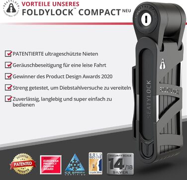 Складаний велосипедний замок FoldyLock Compact 85 см з ключем та кріпленням – високий рівень безпеки для електровелосипеда, самоката та ролика