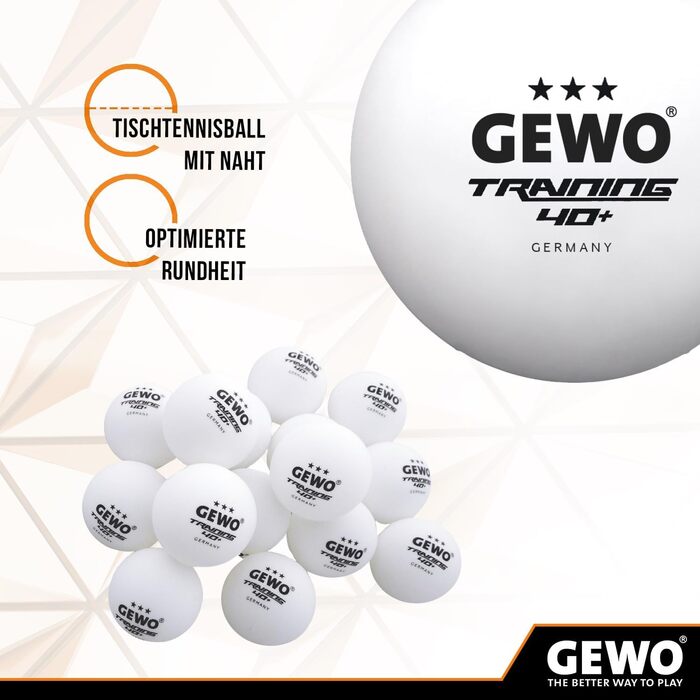 Набір тенісних м'ячів GEWO для тренувань 40+ - 3 зірки, ABS пластик, діаметр 40+ мм, 24 шт.
